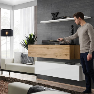 Mueble de pared de 130 cm de diseñador, conjunto de 2 armarios de pared, muebles de madera para la sala de estar.