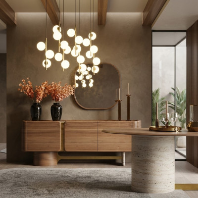 Aparador cómoda conjunto aparador espejo madera marrón diseño de muebles set