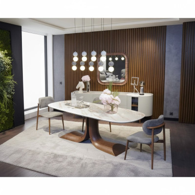 Conjunto completo de comedor de lujo de 7 piezas con bufé, espejo y mesa de comedor nueva.
