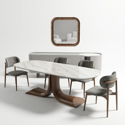 Conjunto completo de comedor de lujo de 7 piezas con bufé, espejo y mesa de comedor nueva.