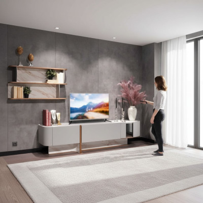 Conjunto de sala de estar de lujo: mueble de pared, soporte para TV, aparador, estante nuevo.