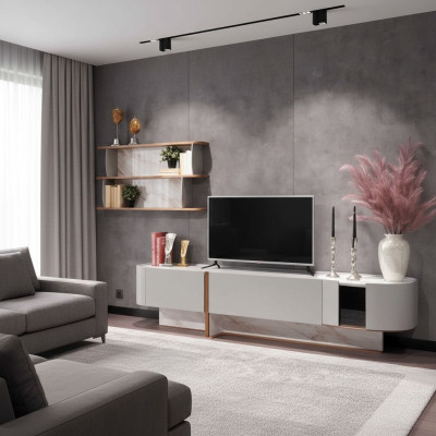 Conjunto de sala de estar de lujo: mueble de pared, soporte para TV, aparador, estante nuevo.
