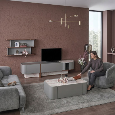 Set de pared de madera de lujo para sala de estar, mueble de televisión, diseño de estante de pared.