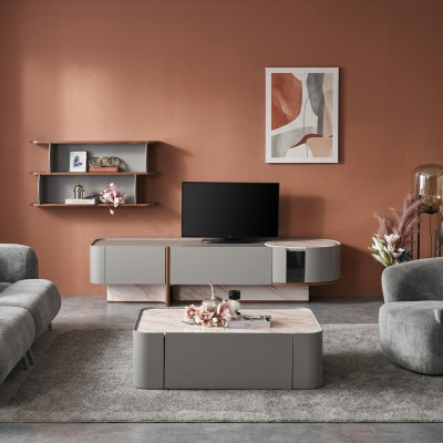 Set de pared de madera de lujo para sala de estar, mueble de televisión, diseño de estante de pared.