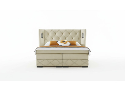 Cama tapizada Chesterfield beige mesitas de noche de dormitorio muebles de lujo