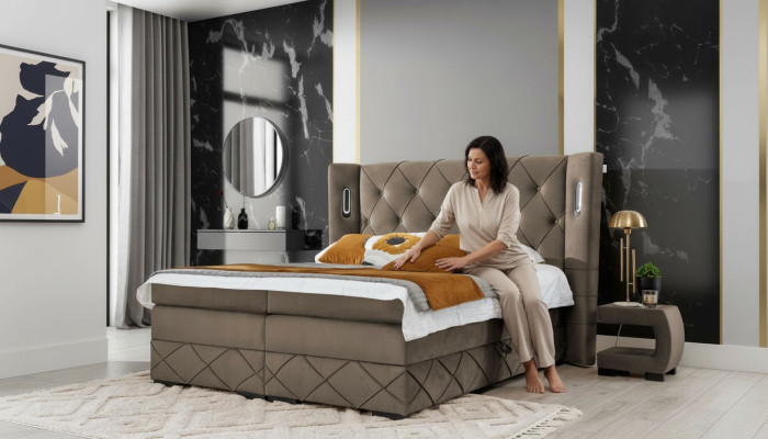2x Mesitas de noche Dormitorio Completo 3 piezas Cama de lujo Moderna Decoración de madera