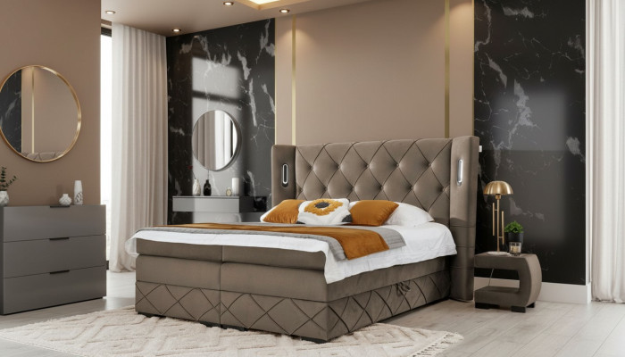 2x Mesitas de noche Dormitorio Completo 3 piezas Cama de lujo Moderna Decoración de madera