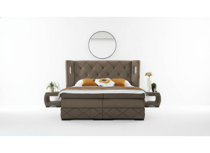 2x Mesitas de noche Dormitorio Completo 3 piezas Cama de lujo Moderna Decoración de madera