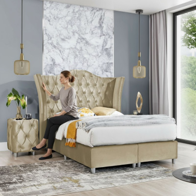 Lujo Dormitorio Cama tapizada 2x Mesitas de noche Cama 3 Piezas Juego Diseño Mobiliario