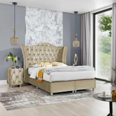 Lujo Dormitorio Cama tapizada 2x Mesitas de noche Cama 3 Piezas Juego Diseño Mobiliario