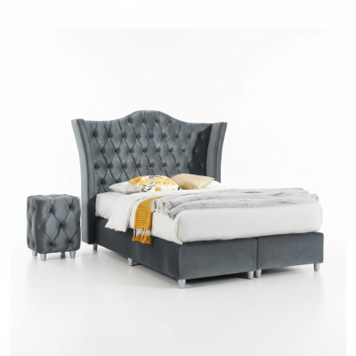 Juego de dormitorio con diseño de lujo con cama, 2 mesitas de noche de madera completamente nuevas.