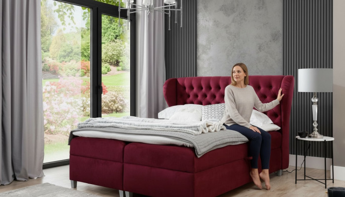 Cama de lujo con somier doble Cama de madera Muebles Cama tapizada Diseño moderno