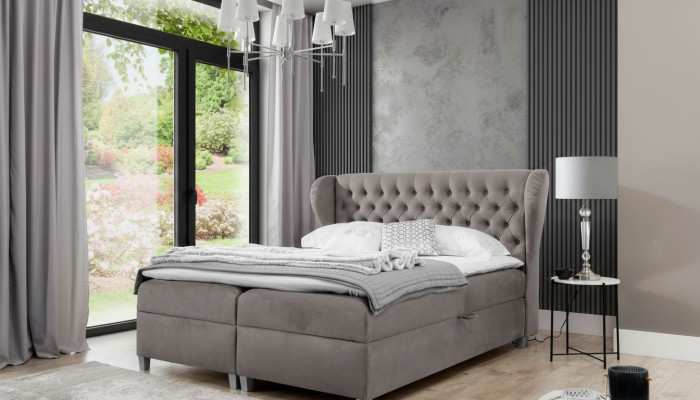 Cama Chesterfield Boxspring de lujo Decoración moderna de dormitorio Cama tapizada