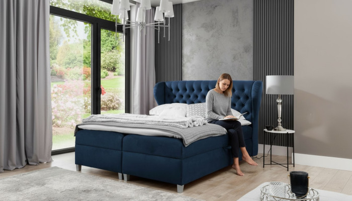 Cama tapizada de lujo tipo boxspring para dormitorio moderno de 160x200 cm de madera.