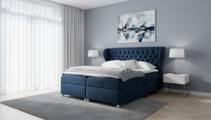 Cama tapizada de lujo tipo boxspring para dormitorio moderno de 160x200 cm de madera.