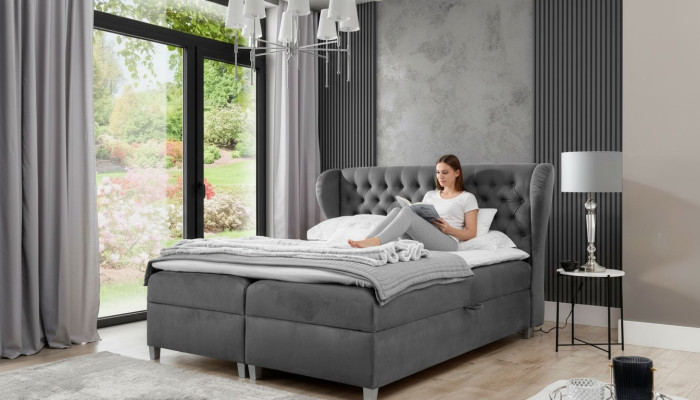 Cama tapizada de diseño de lujo tipo boxspring Chesterfield moderna para dormitorio.