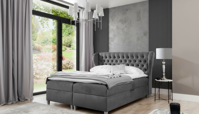 Cama tapizada de diseño de lujo tipo boxspring Chesterfield moderna para dormitorio.