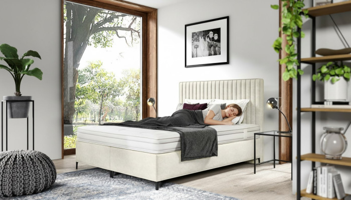 Cama doble de diseño de lujo para dormitorio tapizada de 160x200cm en estilo moderno.