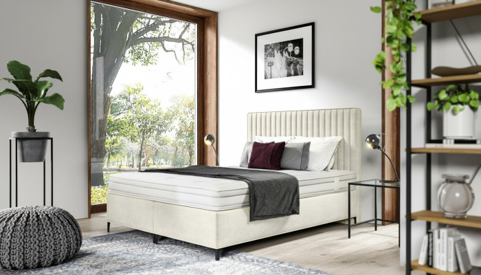 Cama doble de diseño de lujo para dormitorio tapizada de 160x200cm en estilo moderno.