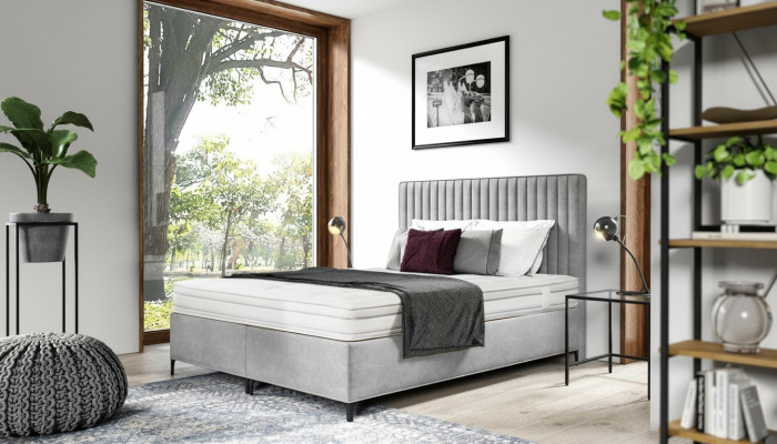 Cama de lujo moderna de diseño nuevo para dormitorio tapizada en madera.