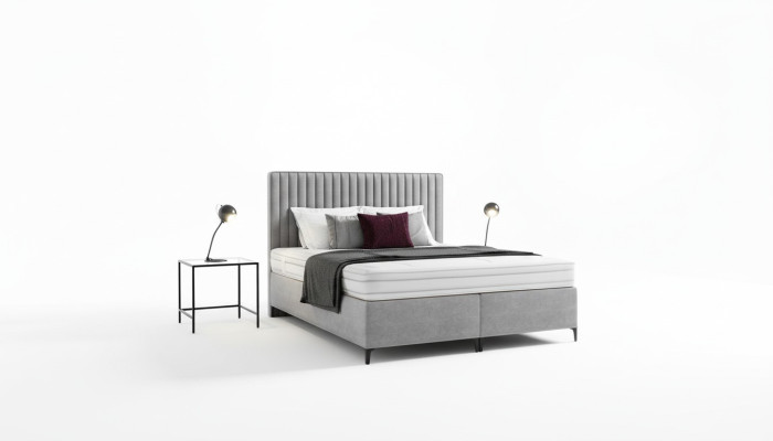 Cama de lujo moderna de diseño nuevo para dormitorio tapizada en madera.
