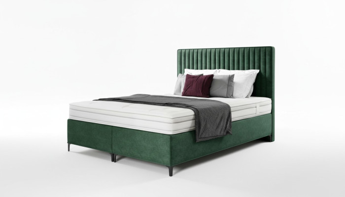 Cama tapizada de lujo con somier de resortes, textil para dormitorio, marco de madera 160x200 cm.