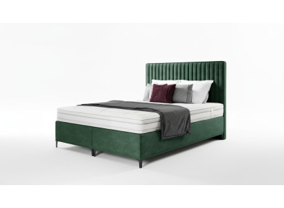Cama tapizada de lujo con somier de resortes, textil para dormitorio, marco de madera 160x200 cm.