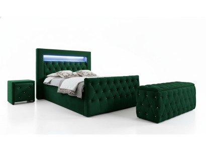 Verde conjunto de dormitorio. Conjunto completo, cama doble, taburete, consola.