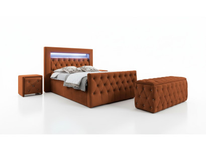 Chesterfield conjunto de dormitorio cama de tela 2 mesitas de noche de madera taburete.