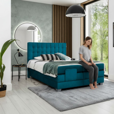 Dormitorio Cama Cama tapizada Moderna Azul Cama doble Diseño Textil Lujo