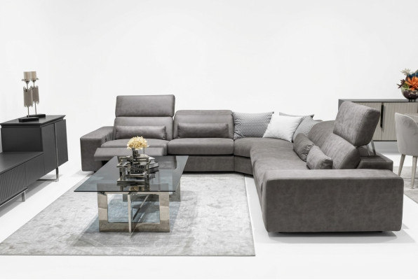 Sofá en forma de L moderno, conjunto de sala de estar en forma de esquina, diseño de mobiliario, mesa de centro.