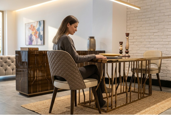 Diseño de silla de tela de lujo, mobiliario moderno para el comedor.