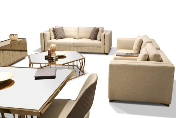 Conjunto de sala de estar: sofá de dos plazas, sofá moderno de tres plazas, muebles tapizados, mesa de centro.