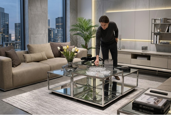 Mesa de centro de vidrio moderna para el salón, muebles de diseño nuevos decoración