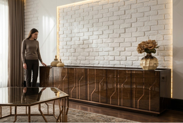 Muebles de sala de estar, aparador de lujo, diseño moderno, cómoda de madera, decoración.