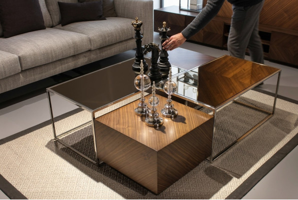 Mesa de centro de lujo Mobiliario de salón de madera con diseño de vidrio moderno nuevo