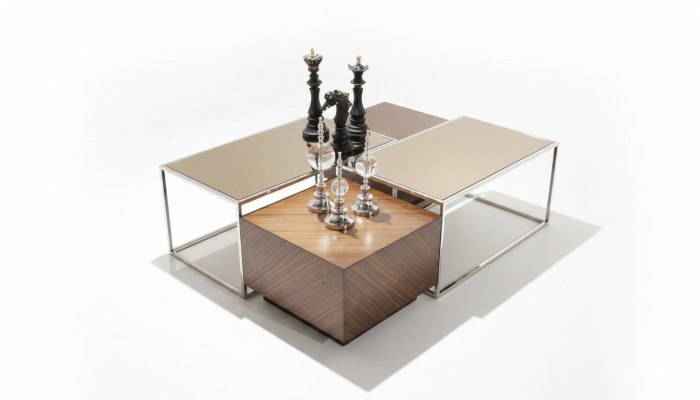Mesa de centro de lujo Mobiliario de salón de madera con diseño de vidrio moderno nuevo