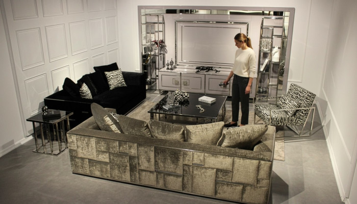 Conjunto moderno de sala de estar, conjunto de sofá, muebles de diseño, pared de la sala de estar, mesa de centro, completo.