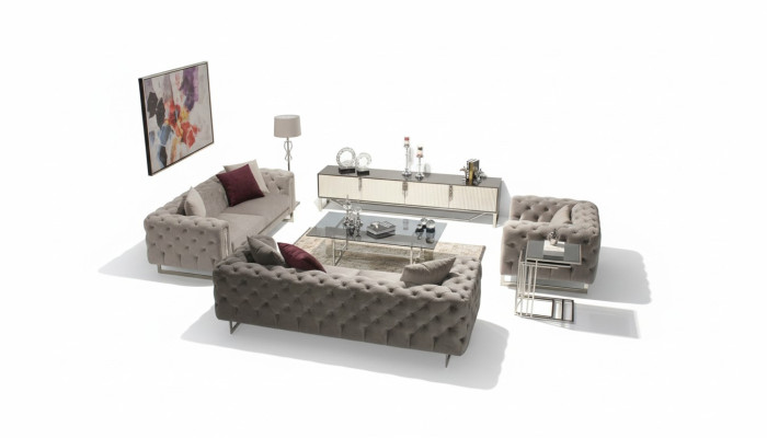 Juego de muebles de sala de estar de 6 piezas, conjunto de sofás 2x de tres plazas, soporte para TV moderno.