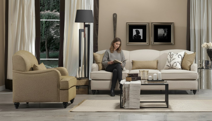Juego de sofás de 2 piezas, sofá de tres plazas moderno, sillón, conjunto de sofá de diseño para la sala de estar.