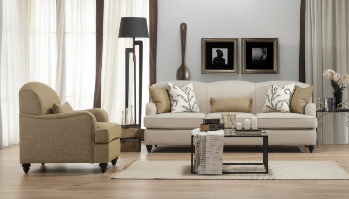 Juego de sofás de 2 piezas, sofá de tres plazas moderno, sillón, conjunto de sofá de diseño para la sala de estar.