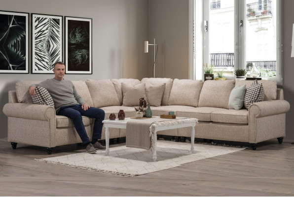 Sofá de esquina moderno para salón en forma de L color beige, diseño de muebles de lujo.
