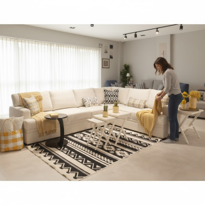 Sofá de esquina en forma de L Sofá moderno Sofá Sala de estar Muebles tapizados de lujo