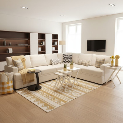 Sofá de esquina en forma de L Sofá moderno Sofá Sala de estar Muebles tapizados de lujo