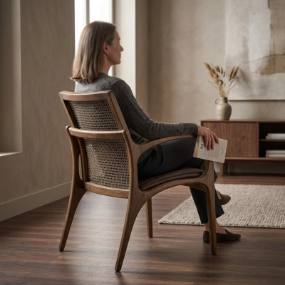 Silla de comedor con reposabrazos, silla moderna de madera, diseño de muebles de mobiliario.