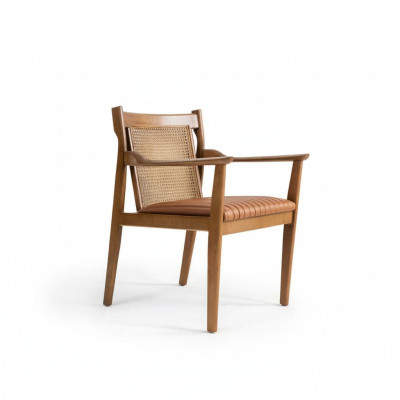 Moderno sillón de madera con tapizado de cuero para comedor, nuevo mueble.