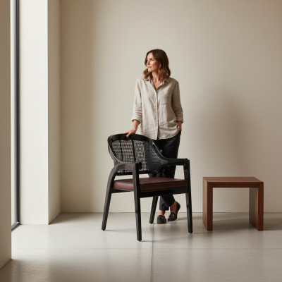 Silla de madera negra diseño comedor silla con reposabrazos mobiliario nuevo