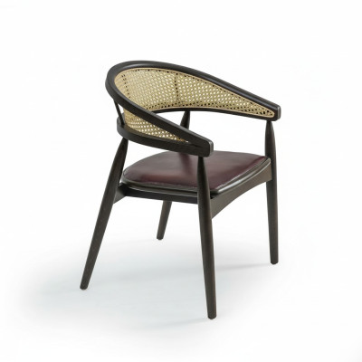 Diseño de silla con reposabrazos marrón, silla de madera nueva, mobiliario de comedor.
