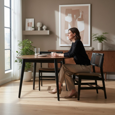 Silla de comedor negra de madera nueva mueble tapizada asiento diseño moderno.