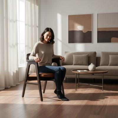 Silla de comedor con reposabrazos en negro silla de madera innovadora diseño de muebles asiento.